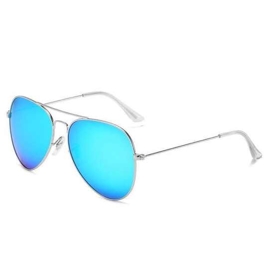 Polarised Aviator Uv400 Sunglasses, Silver Frame, Turquoise Lenses, Bestseller, Eyewear, Fashion Unisex
