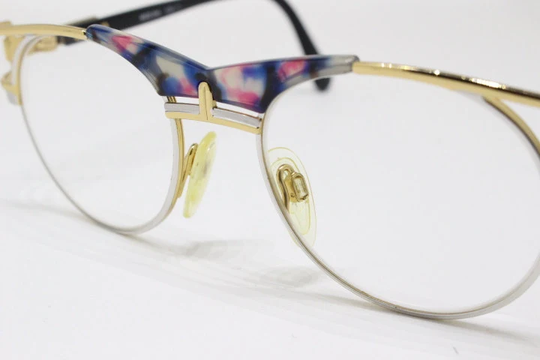 Cazal Vintage 90S Glasses Model 244. Round Gold Optical Frames With Extraordinary Multi Coloured Bridge. Prescription Eyeglasses