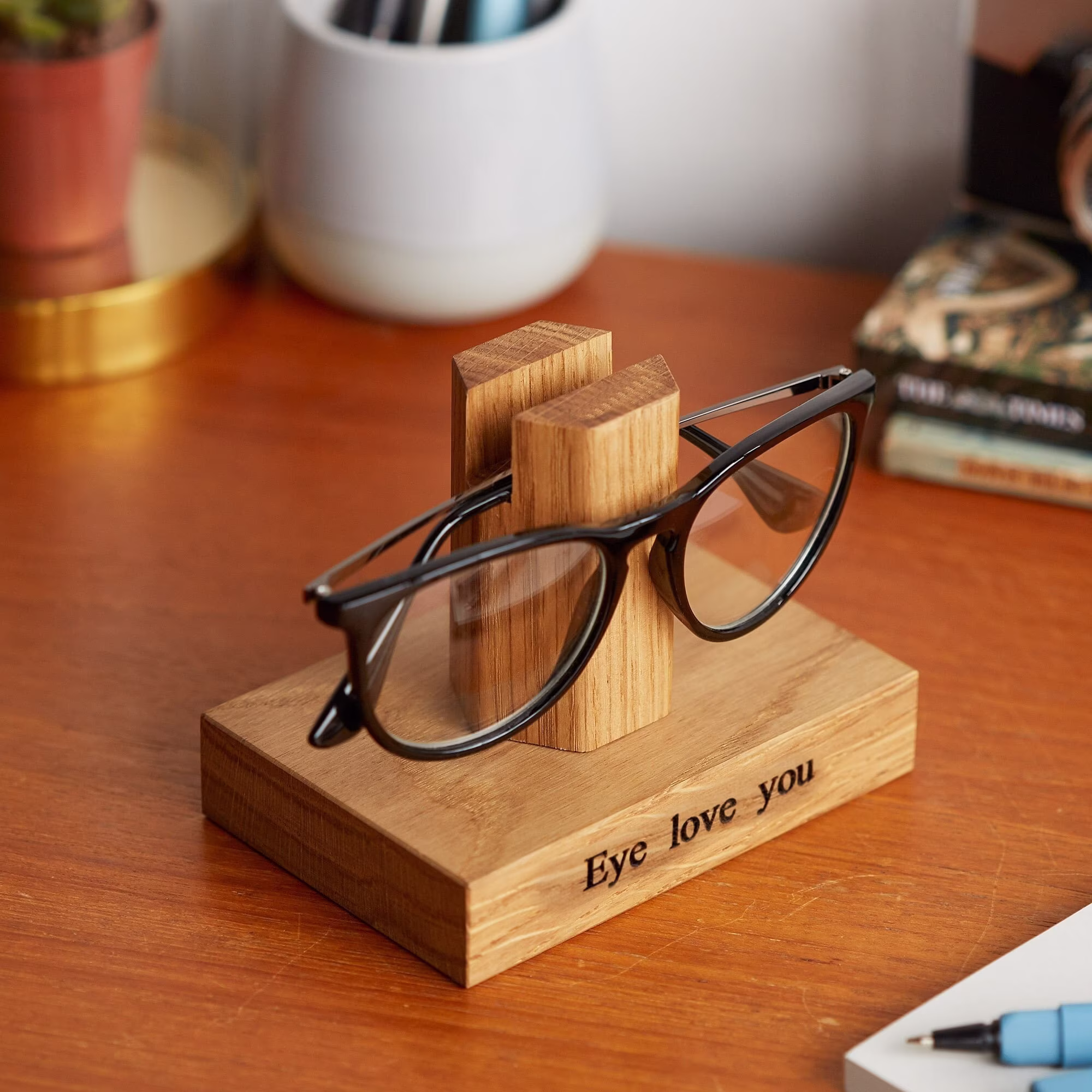 Solid Oak Personalised Glasses Stand/Gifts For Grandparents Grandad Gift Eye Glass Holder Retirement Anniversary