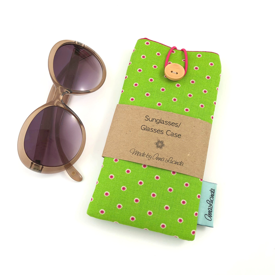 Padded Sunglasses Case, Fabric Eyeglasses Pouch, Soft Spectacle Sleeve, Polka Dot Design