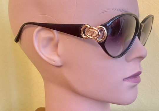 1980S-90S Christian Dior Unisex Sunglasses Jet-Black Frame Gold Trim Detail Excellent Vintage Condition