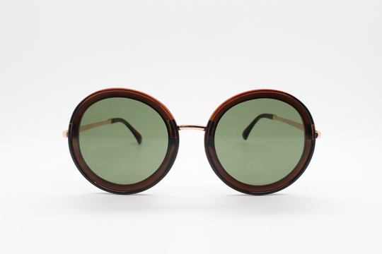 Y2K Vintage Round Sunglasses. Women's Brown Frame With Contrasting Gold Arms & Green Flat Lenses. Unused Bnwt