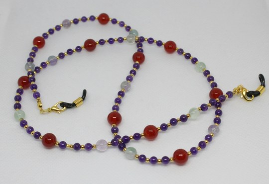Eyeglass Chain, Gemstone Beads Spectacles Holder, Luxury Beaded Glasses Amethyst, Fluorite & Carnelian Sunglasses Holder
