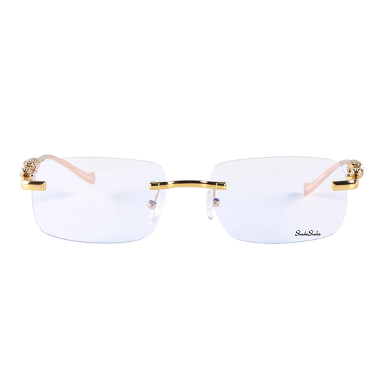 Frameless Rectangle Sunglasses Luxury Multicolor Unique Eyewear Shades Leopard Cheetah Tiger Gold Panther Clear Lens