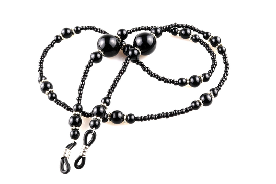 2 Pack Anti-Slip Beaded Glasses Chain/Cord For Spectacles & Sunglasses | Black, White Fits All Eyeglasses Types - 70cm