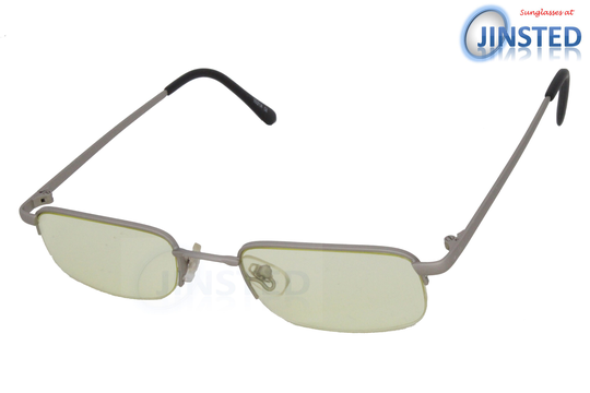 Adult High Quality Modern Sunglasses Yellow Tinted Oval Lens & Silver Frame Uv400 Protection Cl041