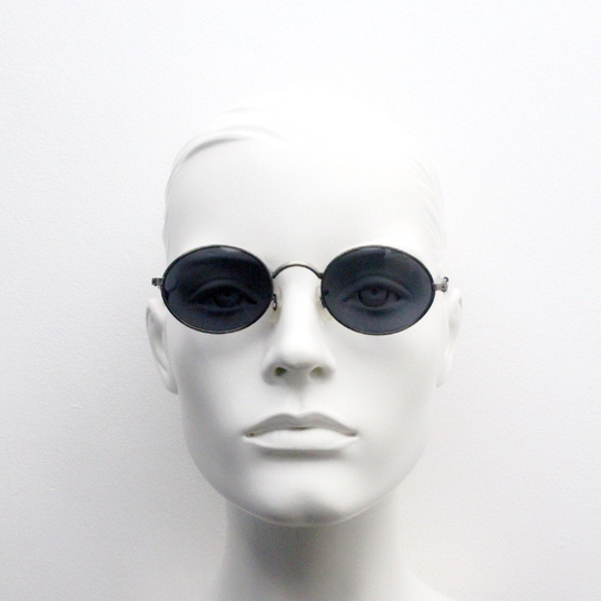 90S Vintage Oval Sunglasses. Satin Finish Silver Grey Metal 20S Style Frame With Embossed Detailing. Unused Nos