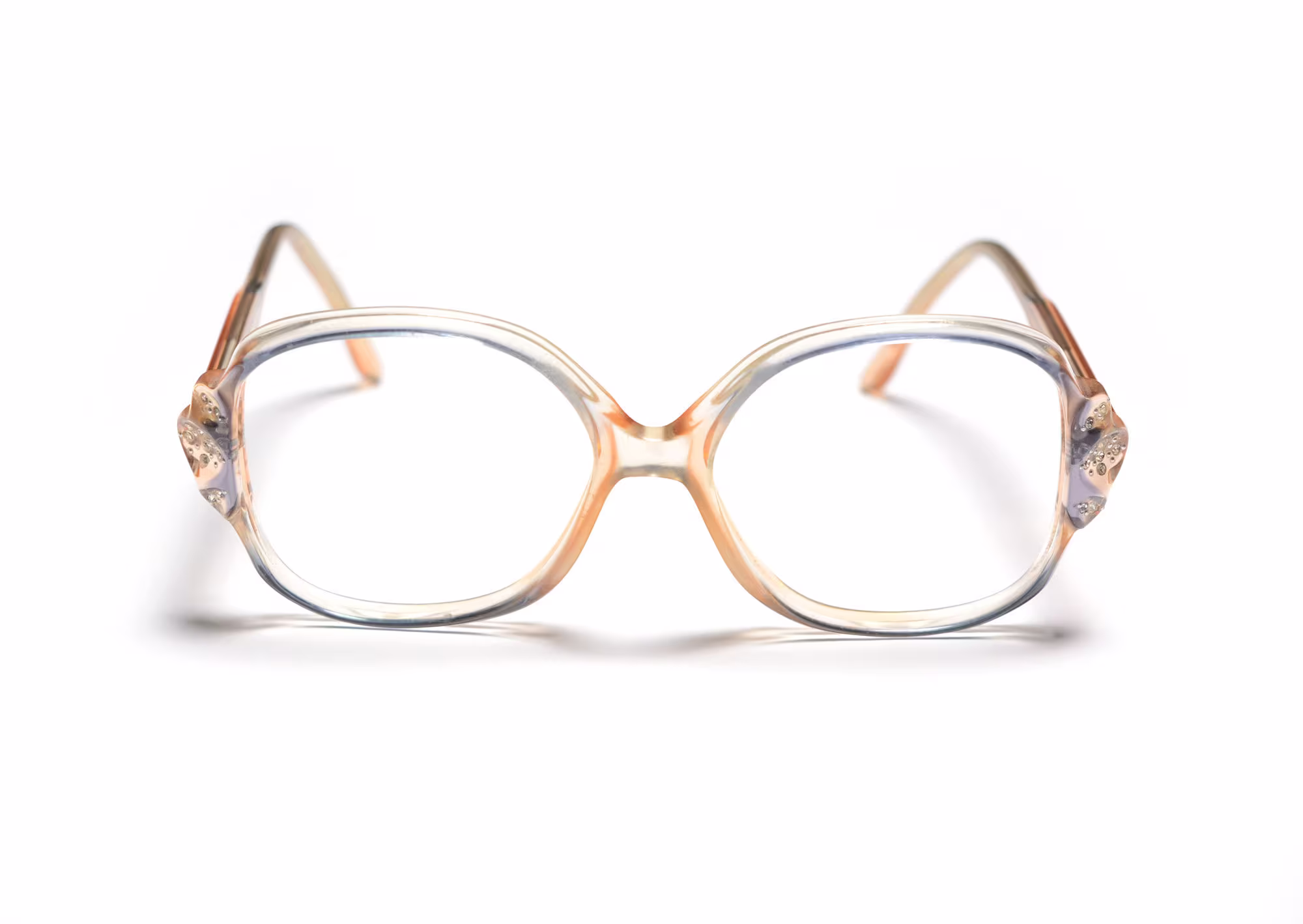 Vintage Eyewear 70S Blue Pink Rhinestone Glasses Eyeglasses Oversize Round Square Plastic Frames 1970 Swank Petal France