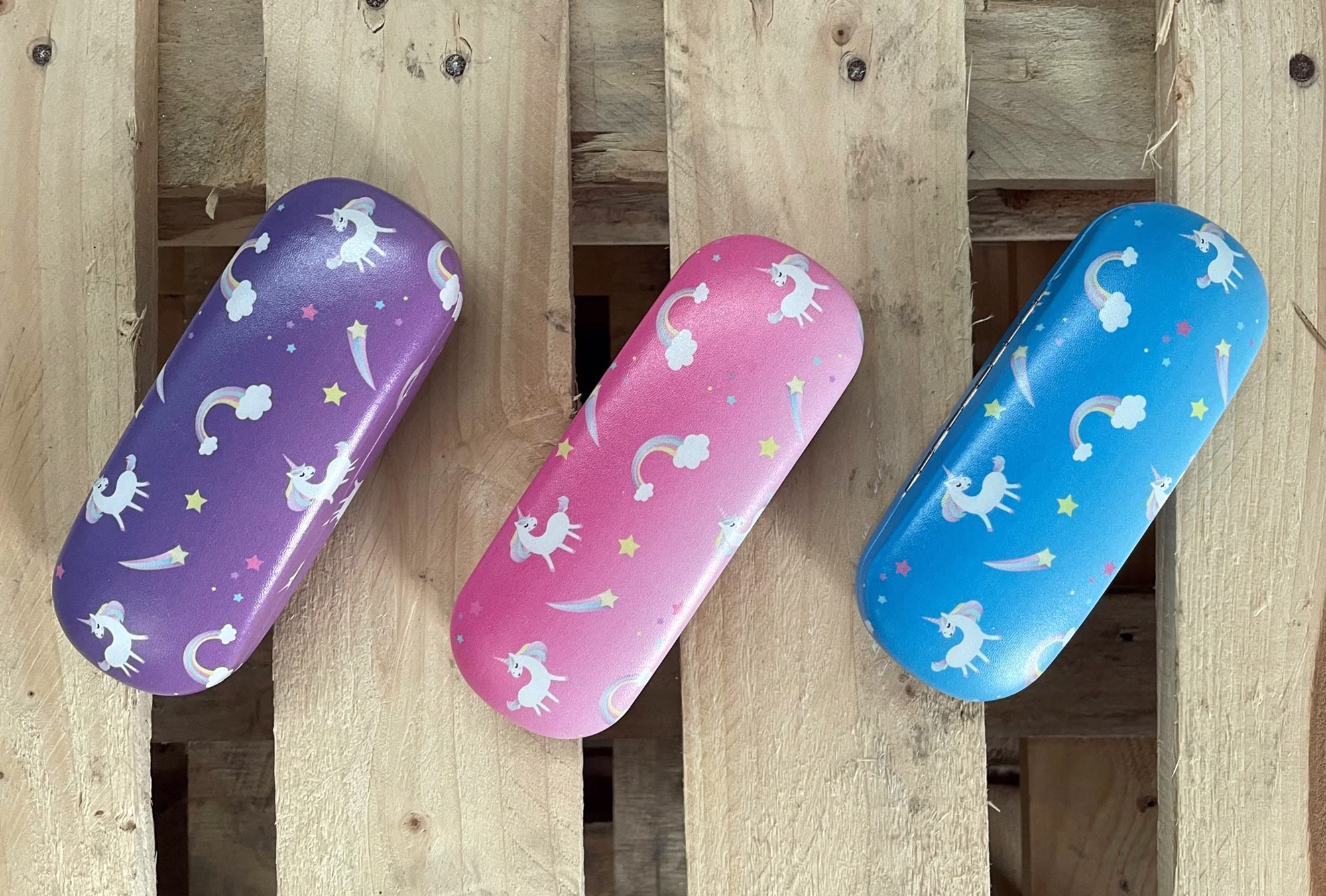 Bright Unicorn Print Glasses Case in Pink, Blue, Or Purple. Hard For Glasses, Sunglasses, Kids Glasses. 16cm X 6cm 3cm Snap Close