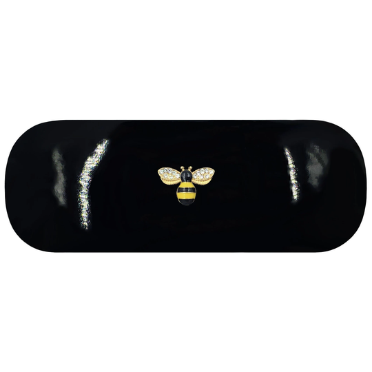Yellow & Black Bee Hard Glasses Case. Diamante Bumble Spectacle Rhinestone Wasp Reading Eyeglasses Honey Birthday Gift