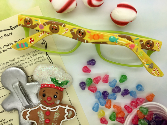 Christmas Reading Glasses 1.25, Readers, Eyeglasses, Gingerbread Man, Candy, Handpainted Eyewear
