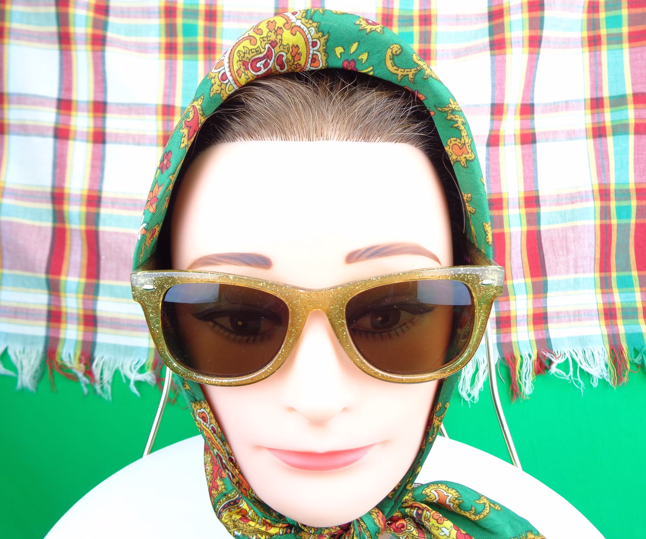 1990S 2000S Vintage Retro Womens Girl Accessorie Yellow Glitter Confetti Betsey Johnson Plastic Metal Sunglasses Eyewear Frame Lenses