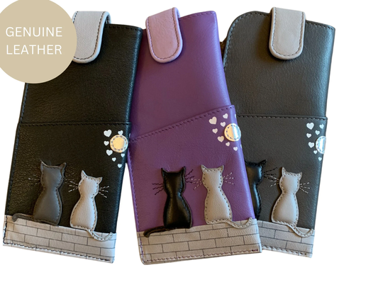 Black & Grey Cats Midnight Glasses Case - Soft Leather & Giftbag