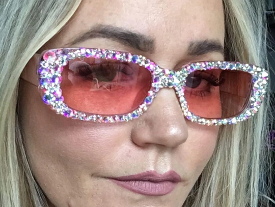 Pink Square Embellished Sunglasses