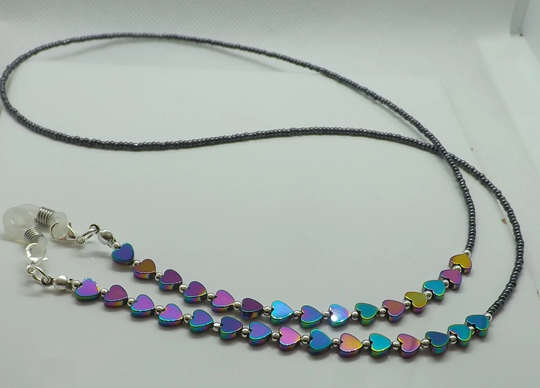 Eyeglasses Chain, Rainbow Hematite Hearts Sunglasses Spectacles Holder, Glasses Gift For Her