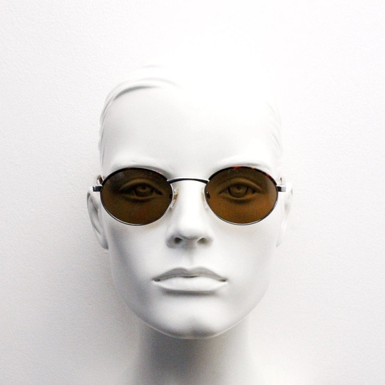 90S Vintage Oval Sunglasses. Silver Chrome Metal Frame With Tortoise Brow Trim & Matching Arms. Unused Nos