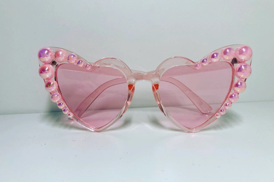 Pink Translucent Heart Sunglasses With Pearls