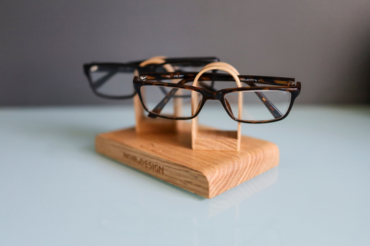 His & Hers Glasses Stand Holds 2 Pairs, Personalised Wooden Oak Couples Gift - Available in Walnut