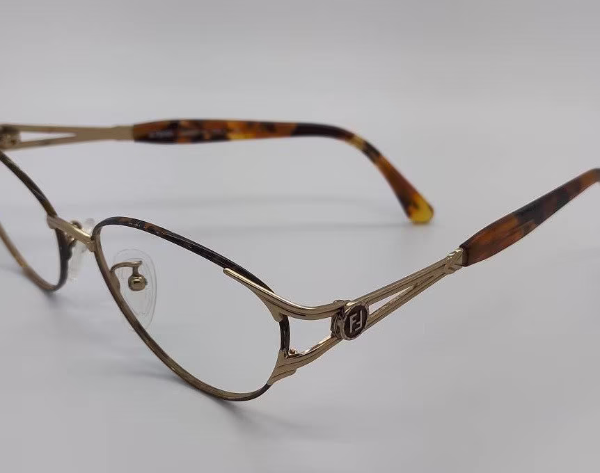 Vintage Fendi Gold Plated Tortoise Eyeglass Frames Mod F39 No Lenses