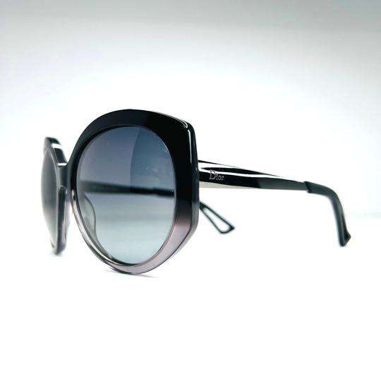 Dior Sunglasses Oversized Logo Black Round Silver Monogram Metal Arms Extase 1 Vintage Christian Authentic Genuine Designer Y2K 90