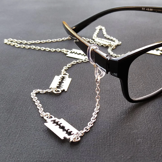 Razorblade Eyeglass Chain ~ The Sweeney Todd Reading Glasses Lanyard Spectacle Holder Silver Charm Retainer Cwtchusstore