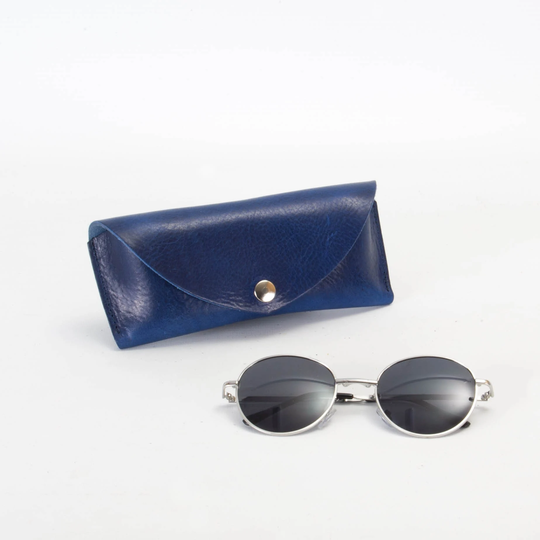 Blue Leather Glasses Case | Sunglasses Pouch Sustainable Sleeve Veg Tan