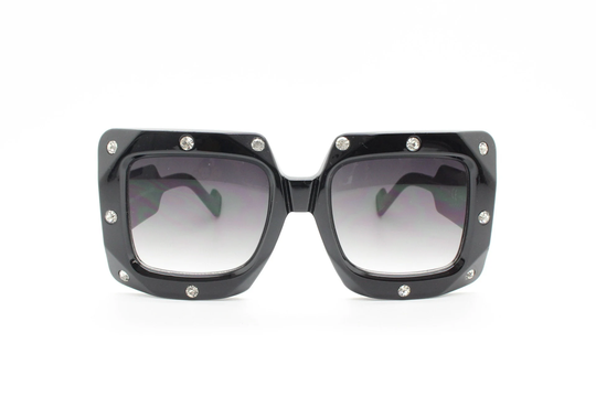 Y2K Vintage Oversized Square Diamante Sunglasses. Blockbuster Women's Thick Black Frame With Big Rhinestones & Smoky Lenses. 2000S. Bnwt