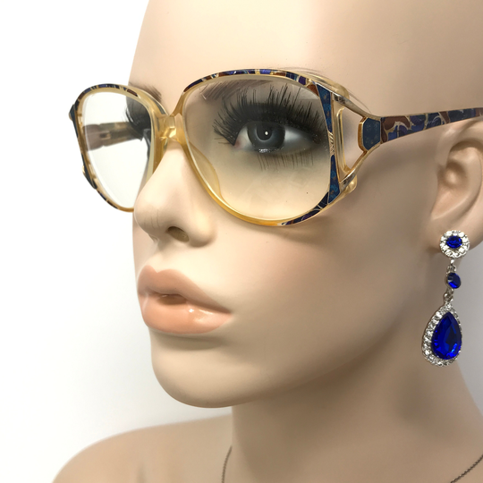 Vintage Pennine Nancy Eyeglasses Glasses Frame Blue Amber Square Used Eyeglass Frames Retro