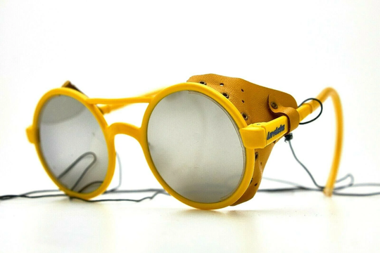 Invicta Yellow Round Arctic Glacier Montagne Sport Sci Made in France Full Mirrorles Lenses Original Vintage Sunglasses Leather