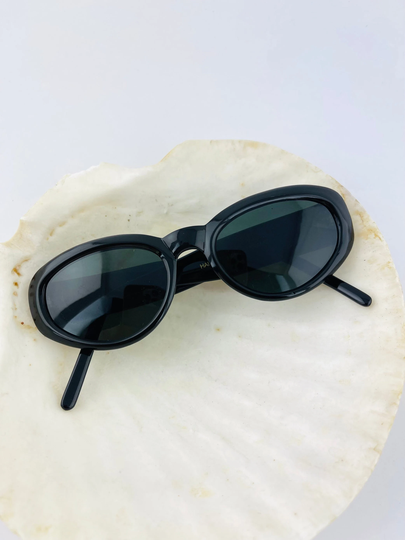 Vintage 90S Oversized Black Oval Sunglasses Authentic Deadstock