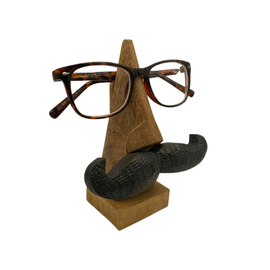 Wooden Spectacle Holder with Black Moustache for Eyeglass Home Decor
