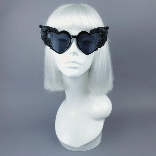 Black Filigree Skull Heart Shaped Sunglasses "Heart Breaker