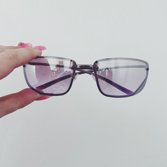 Vintage Gucci Silver Gunmetal Rimless Sunglasses Purple Lilac Tinted Lenses Y2K 00S 90S