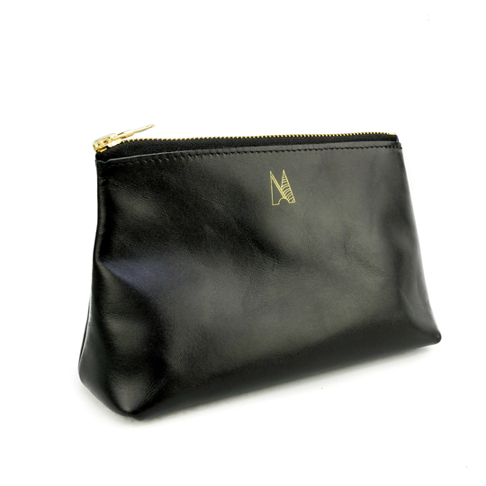 Black Leather Travel Bag Handmade // Soft Italian Make Up Pouch Roam