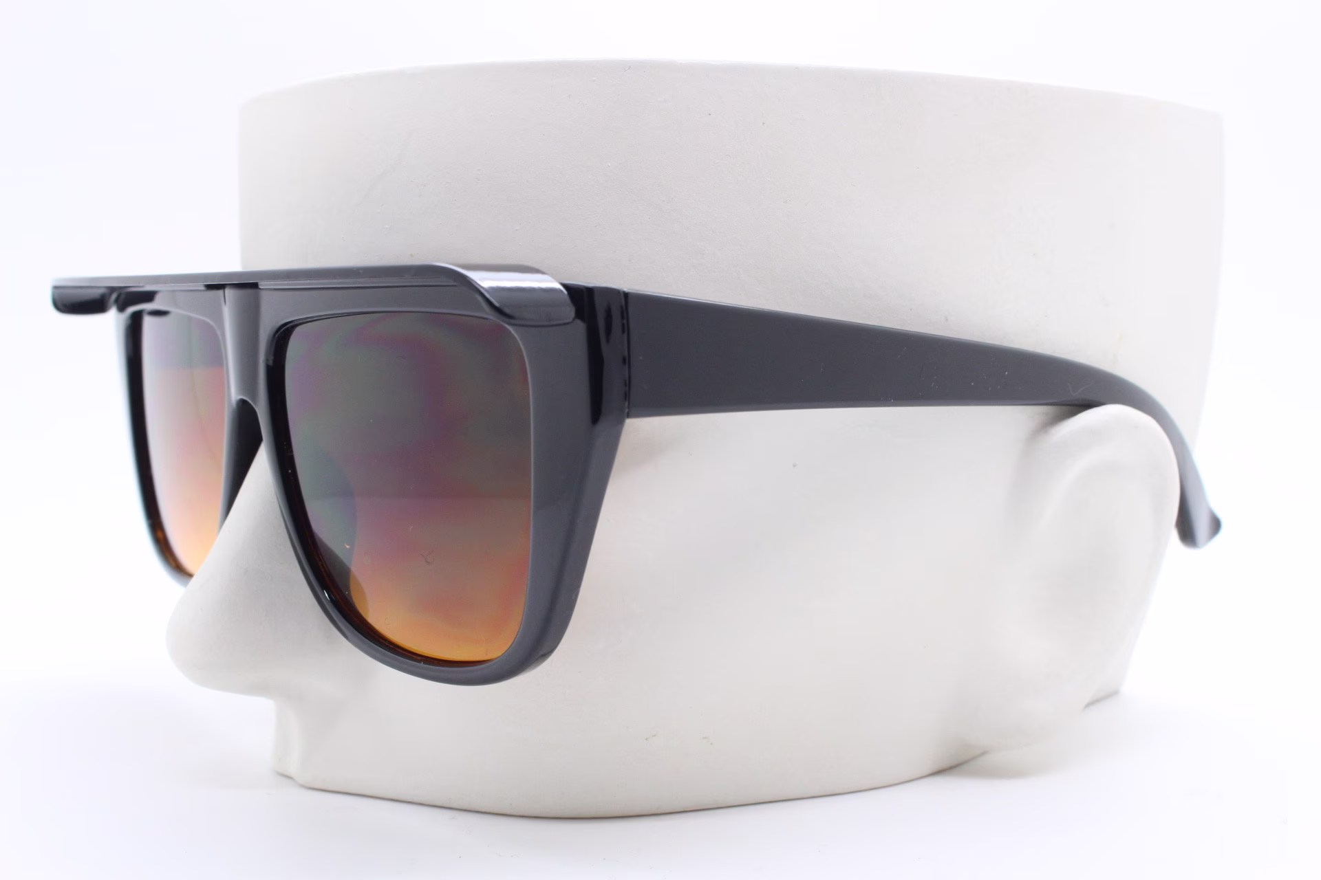 Y2K Vintage Visor Sunglasses. Flat Top Brow With Unusual Peak in A Black Frame Amber Lenses. 2000S Bnwt