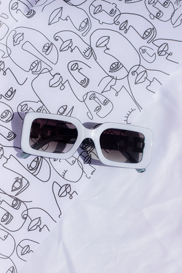 Blue White Monogram Sided Rectangle Narrow Sunglasses