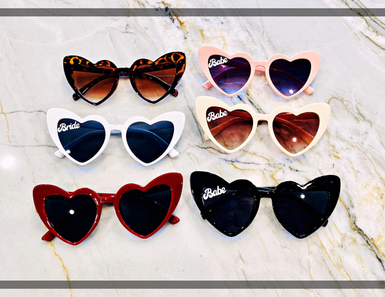 Bachelorette Party Favors, Bridal Bridesmaid's Gifts, Heart Sunglasses, Babe & Bride Beach Sunglasses