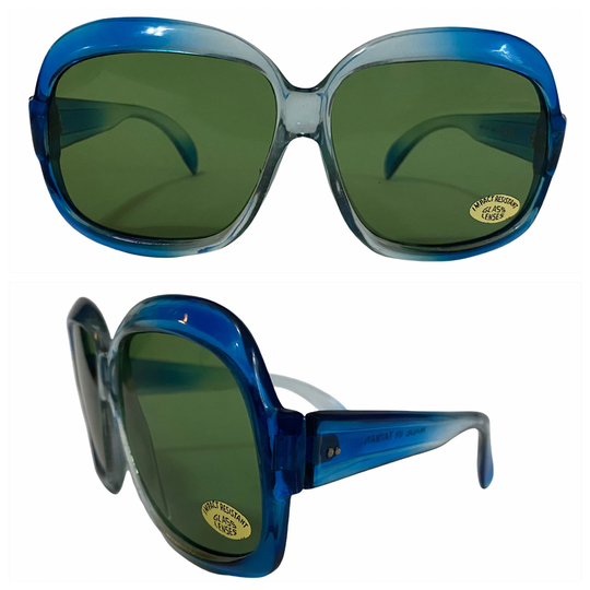 1970's Glam Blue Sunglasses, Oversized, Glass Lenses, Deadstock, 1970S Sunnies