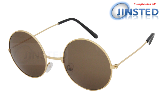 Brown Teashades Round Sunglasses With Gold Circle Frame Uv400 Protection Sp010