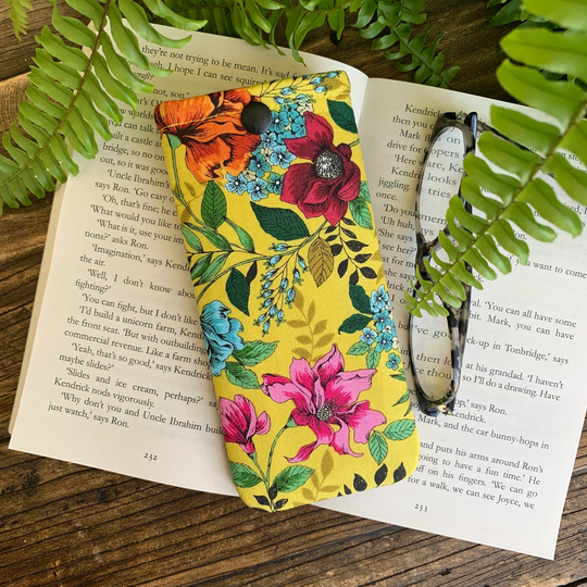 Handmade Yellow Flower Fabric Glasses Case Sunglasses Pouch Spectacle Cover Floral Gift Idea