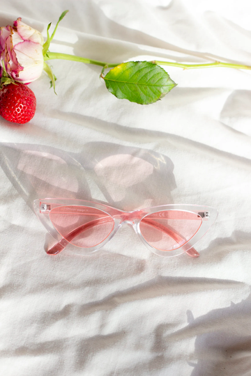 Transparent & Pink Weighted Cat Eye Sunglasses