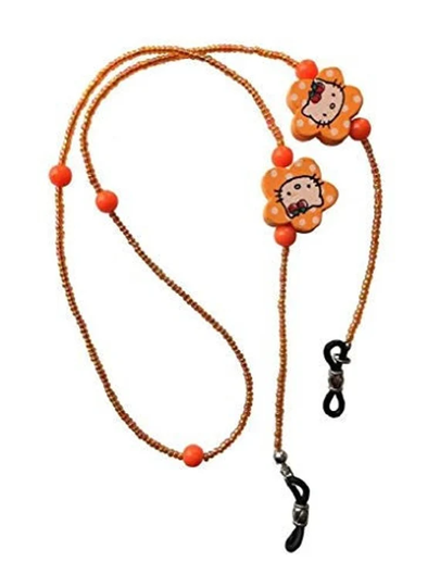 Girls Orange Kitty Cat Beaded Spectacle Glasses Cord Strap Chain Holder