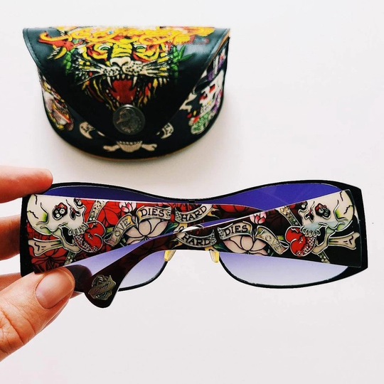 Vintage Y2K Unisex Oversized Ed Hardy Sunglasses/Christian Audigier Wrap Sunglasses. Crazy Diamanté Studded Skull Detailing