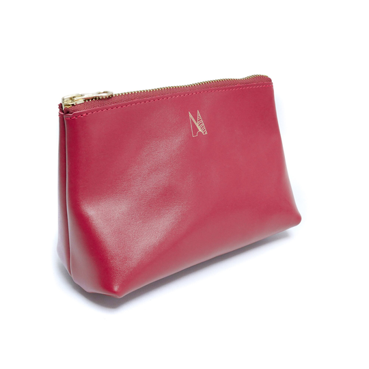 Red Leather Travel Bag Handmade // Soft Italian Make Up Pouch Roam