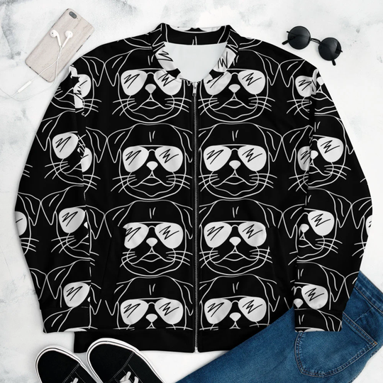 Pug With Sunglasses Unisex Bomber Jacket