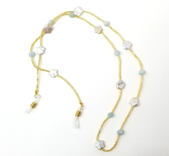 Aquamarine & Pearl Eyeglass Chain