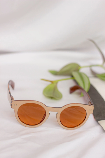 Beige Brown Chunky Round Sunglasses