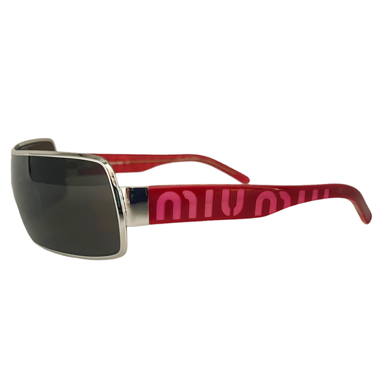 Miu Sunglasses - Authentic Logo Rimless Visor Shield Pink Red Vintage Genuine 2000S 90S Y2K