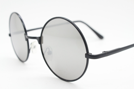90S Round Vintage Sunglasses. Small Black Metal Frame With Silver Mirror Lenses. 1920's Style. John Lennon. Steampunk. Nos