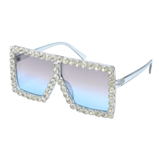 Rhinestone Square Sunglasses Sparkling Bling Diamond Women Oversized Betty Xxl Flat Top